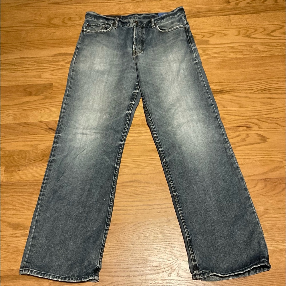 Gap 1969 Men’s Loose Straight Fit Button Fly Faded Blue Jean Denim w/Distressing
